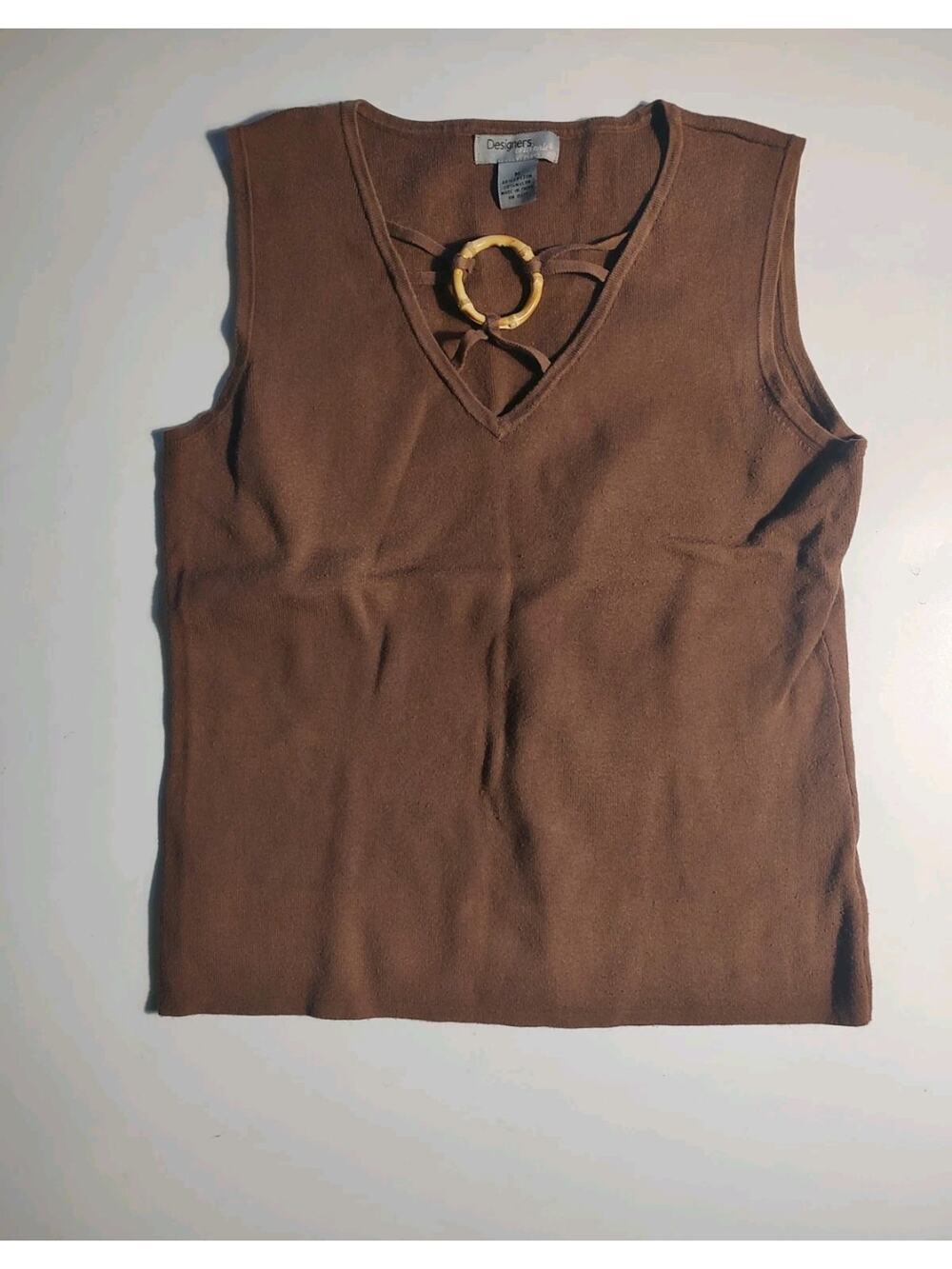 Designers Originals Sleeveless Knit Top Brown Size Medium O-ring Cut-out Y2K